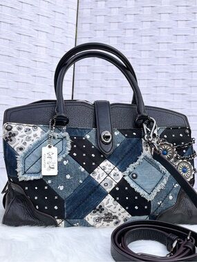 Coach Patchwork Denim & Black Leather Satchel